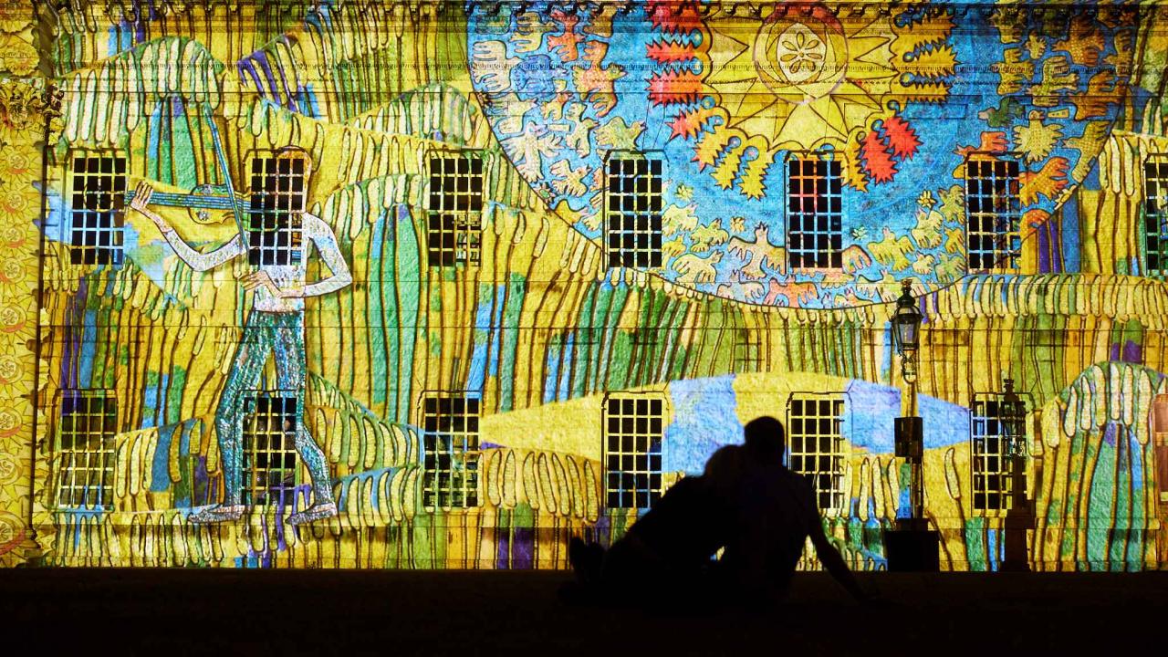 A digital art work by Yevgen Nikiforov with ROCK ‘N’ LIGHT STUDIO and PTAKH JUNG, reimagining Ukraine’s mosaic heritage in response to its destruction