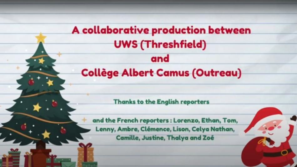 An extract from a video showing at Christmas tree and Santa Claus and naming the students who created it