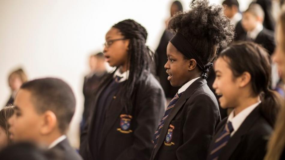 Group of school children in a school in the UK 
