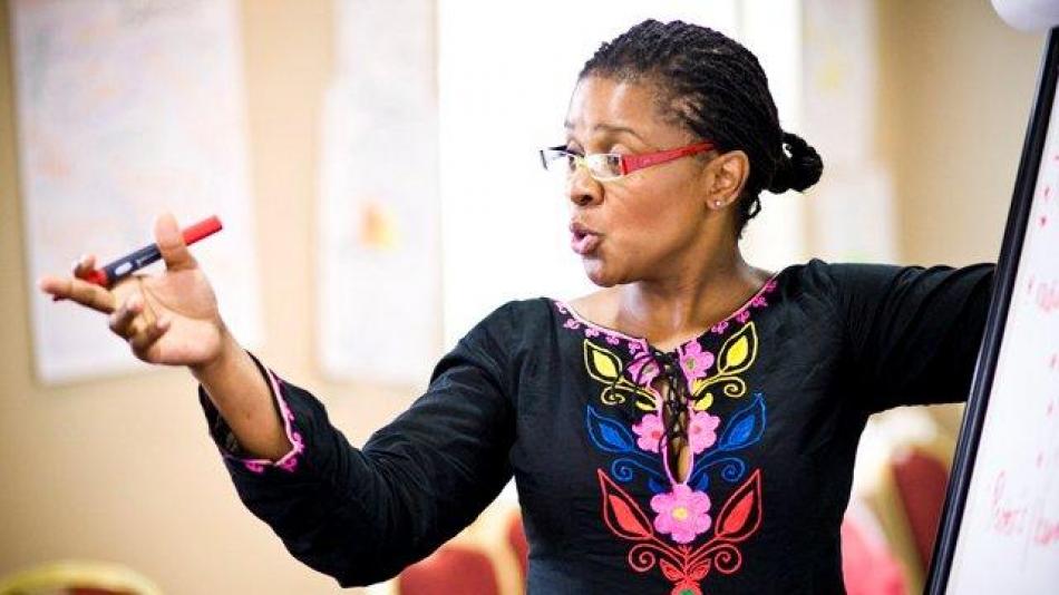 A woman teaching in school