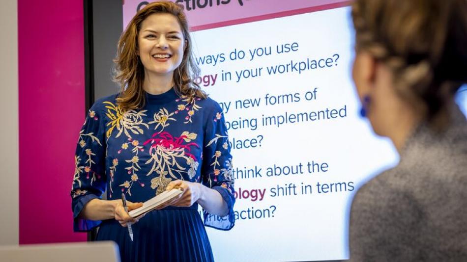 An individual giving a presentation.