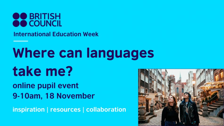 A graphic publicising the event, Where can languages take me?, along with the date, 18 November, and the start time 9am